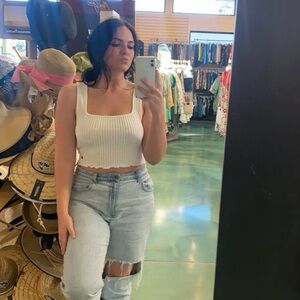 Roxy White Ribbed Crop Top